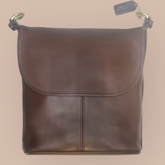 VTG Coach Fletcher Flap Shoulder Bag 4150 Mahogany Leather Brass 90s USA + Tag - Picture 6 of 11